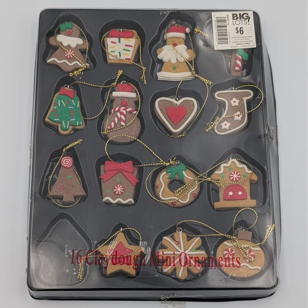 Big Lots 15 Claydough Mini Ornaments Christmas Gingerbread Snowman Set 1.25"